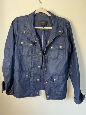 J.Crew waxed Canvas Navy Utility Jacket with Gold Hardware